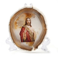 Human Печатный орнамент из кусочков натурального агата, декор для домашнего офиса на удачу, человек, 100~125x105~150x7.5~8 мм