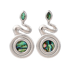 Нержавеющая Сталь Цвет 304 серьги-гвоздики из натуральной ракушки пауа из нержавеющей стали, змея, цвет нержавеющей стали, 34x17.5 мм