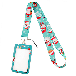 Medium Aquamarine Christmas Themed Santa Claus Plastic Neck Strap Card Holders, Badge Holder Lanyard, Medium Aquamarine, 450x25mm
