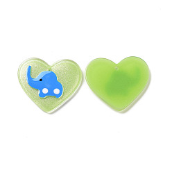 Spring Green Acrylic Pendants, with Enamel and Glitter Powder, Heart with Elephant Pattern, Spring Green, 26x29.5x2mm, Hole: 1.5mm