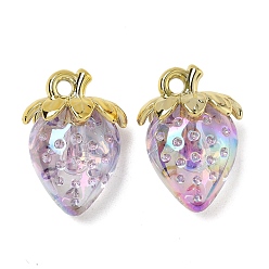 Purple UV Plating Alloy with Acrylic Pendants, Strawberry Charms, Purple, 32x22.5x17mm, Hole: 3.5mm