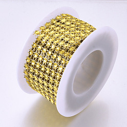 Gold 8 Rows Plastic Diamond Mesh Wrap Roll, Rhinestone Ribbon, with Spool, for Wedding, Birthday, Baby Shower, Arts & Crafts, Gold, 40x1mm, about 6.56 Feet(2m)/roll