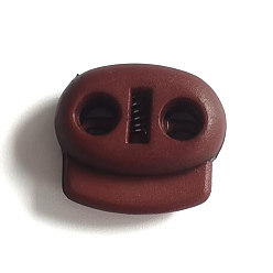 Coconut Brown Nylon Cord Locks Clip Ends, Double Hole Drawstring Stopper Fastener Buttons, Coconut Brown, 1.8x2cm, Hole: 4mm