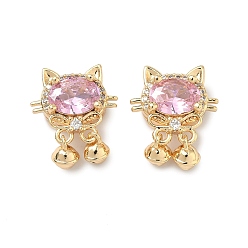 Средний Фиолетовый Латунные звенья в виде кошки с бантиком, инкрустированные кубическим цирконием., реальный 18 k позолоченный, средне фиолетовый, 17x14x7 мм, отверстие : 1.6 мм