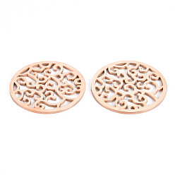 Rose Gold 304 Stainless Steel Filigree Joiners Links, Laser Cut, Flat Round, Rose Gold, 25x1mm