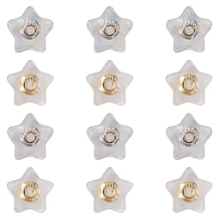 Golden & Silver 12Pcs 2 Colors Silicone Ear Nuts, Silicone Cover Ear Nuts with Brass Findings, Star, Cadmium Free & Nickel Free & Lead Free, Golden & Silver, 6x6x5mm, Hole: 0.7mm, 6Pcs/color