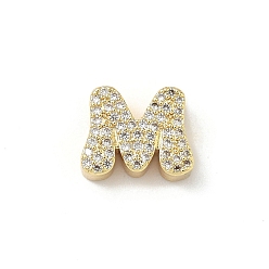 Letter M Латунные микро проложить кубического циркония прелести, без кадмия и без свинца, долговечный, реальный 18 k позолоченный, Буква М, 10x12x4.5 мм, отверстие : 2x3.5 мм