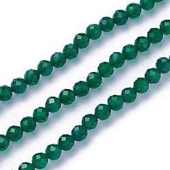 Dark Green Faceted Glass Beads Strands, Round, Dark Green, 3~3.5mm, Hole: 0.5mm, about 115~130pcs/strand, 14.5~16.1 inch(37~41cm)