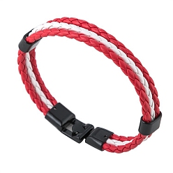 Red PU Leather Triple Layer Multi-strand Bracelets, with Alloy Clasp, Red, 8-1/8 inch(20.5cm)