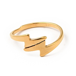Golden Ion Plating(IP) 201 Stainless Steel Lightning Bolt Cuff Ring for Women, Golden, US Size 6 1/2(16.9mm)