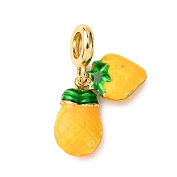 Золотистый Латунные эмалированные европейские подвески с подвесками, подвески с большим отверстием в виде ананаса и клубники, долговечный, стойки покрытие, без кадмия и без свинца, реальный 18 k позолоченный, золотые, 29 мм, отверстие : 5.5 мм