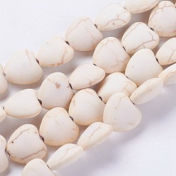 Antique White Synthetic Turquoise Beads Strands, Heart, Dyed & Heated, Frosted, Antique White, 11x11.5x5.5mm, Hole: 1mm, about 35pcs/strand, 15 inch(40.5cm)