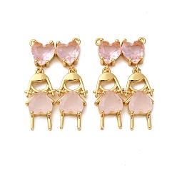 Pink Латунные микро проложить кубического циркония подвески, девушка с сердцем, со стеклом, без кадмия и без свинца, реальный 18 k позолоченный, стойки покрытие, долговечный, розовые, 34x20.5x5.5 мм, отверстие : 1 мм