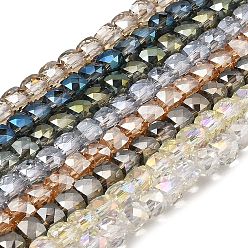 Mixed Color Electroplate Transparent Glass Beads Strands, Faceted, Cube, Mixed Color, 6x6x6mm, Hole: 1mm, about 67~68pcs/strand, 15.5~16 inch(39.4~40.6cm)