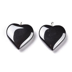 Non-magnetic Hematite Non-magnetic Synthetic Hematite Pendants, with Platinum Plated Brass Loop, Heart, 23x20x5mm, Hole: 2mm