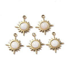 White Jade Vacuum Plating 201 Stainless Steel Natural White Jade Charms, Real 18K Gold Plated, Sun, 15x12.5x4mm, Hole: 1.4mm