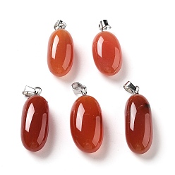 Brown Natural Agate Dyed Pendants, Oval Charms with Stainless Steel Color Plated Stainless Steel Snap on Bails, Brown, 21~32x9.5~16.5x10.5x7.5~12.5mm, Hole: 6x3mm