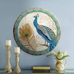 Peacock DIY Diamond Painting Hanging Wall Decorations Kits, including Resin Rhinestones, Diamond Sticky Pen, Tray Plate and Glue Clay, Flat Round, Peacock, 300mm