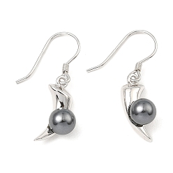 Gray Rhodium Plated 925 Sterling Silver Pepper Dangle Stud Earrings, with Shell Pearl Beaded, Gray, 28x6.5mm