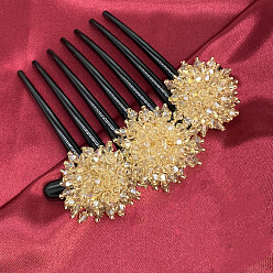Champagne-colored velvet flower hair comb Peigne à cheveux en forme de flocon de neige fait à la main avec perles pour des coiffures chignons élégantes