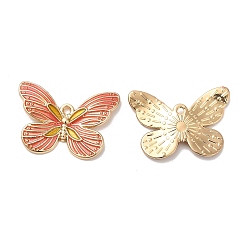 Tomato Alloy Enamel Pendants, Long-Lasting Plated, Cadmium Free & Nickel Free & Lead Free, Golden, Butterfly Charm, Tomato, 16x22x2.4mm, Hole: 1.2mm