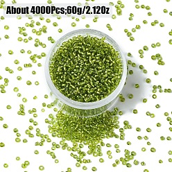 Yellow Green 60G Glass Seed Beads, Silver Lined Round Hole, Round Small Beads, Yellow Green, 2mm, Hole: 1mm, 60g/set.