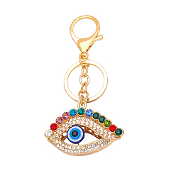 Golden Alloy Rhinestone Keychain, with Alloy Key Rings & Lobster Claw Clasps and Resin, Evil Eye, Eye Pattern, 12.2cm