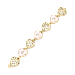 Pink Латунные микро-паве из прозрачных кубических цирконий 7 подвески-сердечки, с эмалью, без свинца и без кадмия, стойки покрытие, долговечный, реальный 18 k позолоченный, розовые, 81 мм, отверстие : 1.2 мм