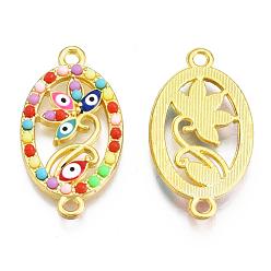 Золотой Коннекторы из сплава, С эмалью и смолой, овал со сглазом и цветком, красочный, золотые, 27.5x15x2.5 мм, отверстие : 1.8 мм