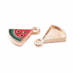 Red Alloy Enamel Charms, Cadmium Free & Lead Free, Watermelon, Light Gold, Red, 15x12x3mm, Hole: 1.5mm