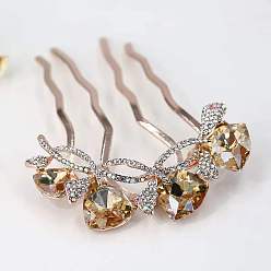 Champagne color (heart-shaped four-tooth comb) Adult Hair Accessories with Rhinestone Hairpin Hair Stick Hair Clip.