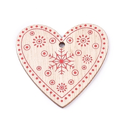 BurlyWood Poplar Wood Pendants, Heart with Snowflake, Dyed, BurlyWood, 48x49.5x2mm, Hole: 3mm