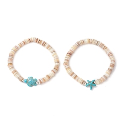 Темно-бирюзовый Браслеты из натуральных пресноводных бусин и искусственной бирюзы, морская звезда и черепаха, темные бирюзовый, внутренний диаметр: 2-1/8 дюйм (5.25 см)