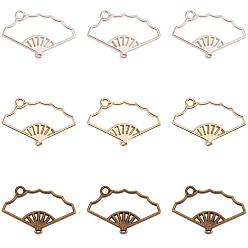 Mixed Color Olycraft Rack Plating Alloy Open Back Bezel Pendants, For DIY UV Resin, Epoxy Resin, Pressed Flower Jewelry, Fan, Lead Free & Nickel Free, Mixed Color, 24x38.5x3.5mm, Hole: 3mm