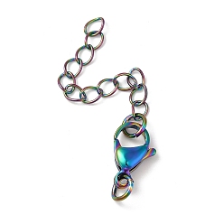 Rainbow Color 304 удлинитель цепи из нержавеющей стали, Радуга цветов, 65~70 мм, застежка : 9x15 mm, цепи: 43 mm, кольцо: 6x1 мм.