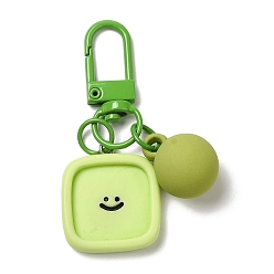 Square Cartoon Smiling Face Acrylic Pendant Keychain, with Candy Ball Charm and Alloy Finding, for Car Bag Decoration, Square, 62~67mm