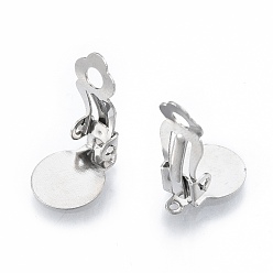 Stainless Steel Color 304 Stainless Steel Clip-on Earring Findings, Clip on Earring Pads, Flat Round, Stainless Steel Color, 18x10x7mm, Hole: 3mm
