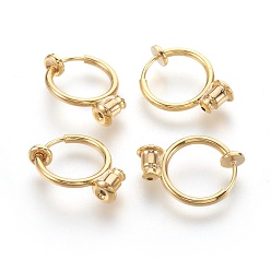 Golden Brass Clip-on Hoop Earrings, For Non-pierced Ears, with Brass Spring Findings & Ear Nut, Cadmium Free & Lead Free, Golden, 18x13mm, Hole: 0.8mm