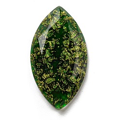Dark Green Transparent Epoxy Resin Cabochons, with Gold Foils, Faceted, Horse Eye, Dark Green, 30.5x16.5x4.5mm