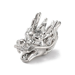 Платина Латунная бусина с покрытием стойки, без кадмия и без свинца, долговечный, бусины с большим отверстием, голова дракона, платина, 25x15x15 мм, отверстие : 4 мм