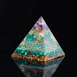 Amethyst Resin Energy Generators, Reiki Natural Amethyst Chips Orgonite Pyramid for Home Office Desk Decoration, 70x70mm