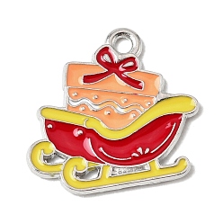 Sleigh Рождественские эмали сплава подвески, платина, украшения для саней, 20x20.5x1.5 мм, отверстие : 1.8 мм