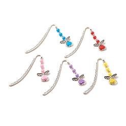 Mixed Color Fairy Charm Drop Alloy Bookmark with Beads for Booklover, Antique Silver, Mixed Color, 85mm