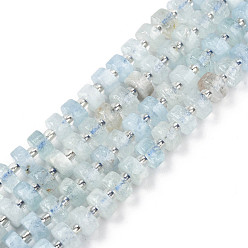Aquamarine Natural Aquamarine Beads Strands, with Seed Beads, Heishi Beads, Flat Round/Disc, 6~6.5x3~3.5mm, Hole: 1mm, about 35~42pcs/strand, 7.09 inch~7.68 inch(18~19.5cm)
