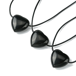 Обсидиан Натуральные осидиановые подвесные ожерелья, воском шнура, сердце, 14.17~27.95 дюйм (36~71 см)