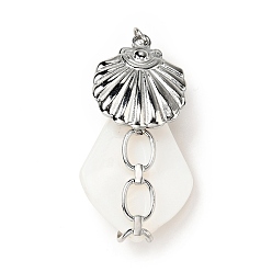White Shell Natural White Shell Pendants, Teardrop Charm, with Stainless Steel Color Plated 304 Stainless Steel Shell Findings and Jump Ring, 35~40x18~20x8~10mm, Jump Ring: 4x0.7mm, Inner Diameter: 2.7mm