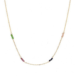 XL0041-Golden Colorful Stone Necklace with 14K Gold Plating - European Style Copper Pendant Chain