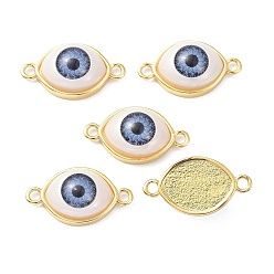 Steel Blue Brass Resin Links Connectors, Long-Lasting Plated, Real 18K Gold Plated, Evil Eye, Steel Blue, 11.5x21x6.5mm, Hole: 1.8mm