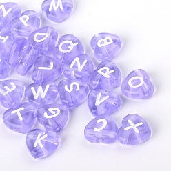 Medium Purple Transparent Acrylic Heart Horizontal Hole Letter Beads, Medium Purple, 10.5x11.5x4.5mm, Hole: 2mm, about 1300pcs/500g