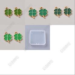 Couleur Mélangete 120 pcs 4 pendentifs en alliage d'émail de couleurs, Bijoux trèfle, or, couleur mixte, 17.5x11.5x1.4mm, Trou: 2.5mm, 30 pcs / couleur